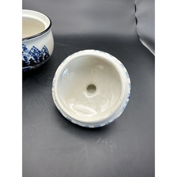 Wolf by Tienshan Folk Craft Lidded Sugar Bowl Sponge Painted Country Cabin - Picture 8 of 11